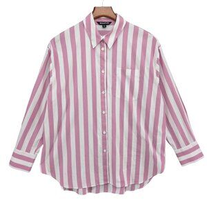 Whistles Oversized Striped Shirt Womens Pink White Long Sleeve Button Down Sz 4